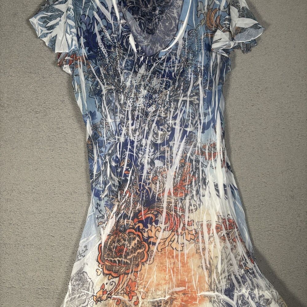 Reba Dress Size L Layered Chiffon Paisley USA Artsy Boho Art To Wear Embellished - Picture 3 of 16
